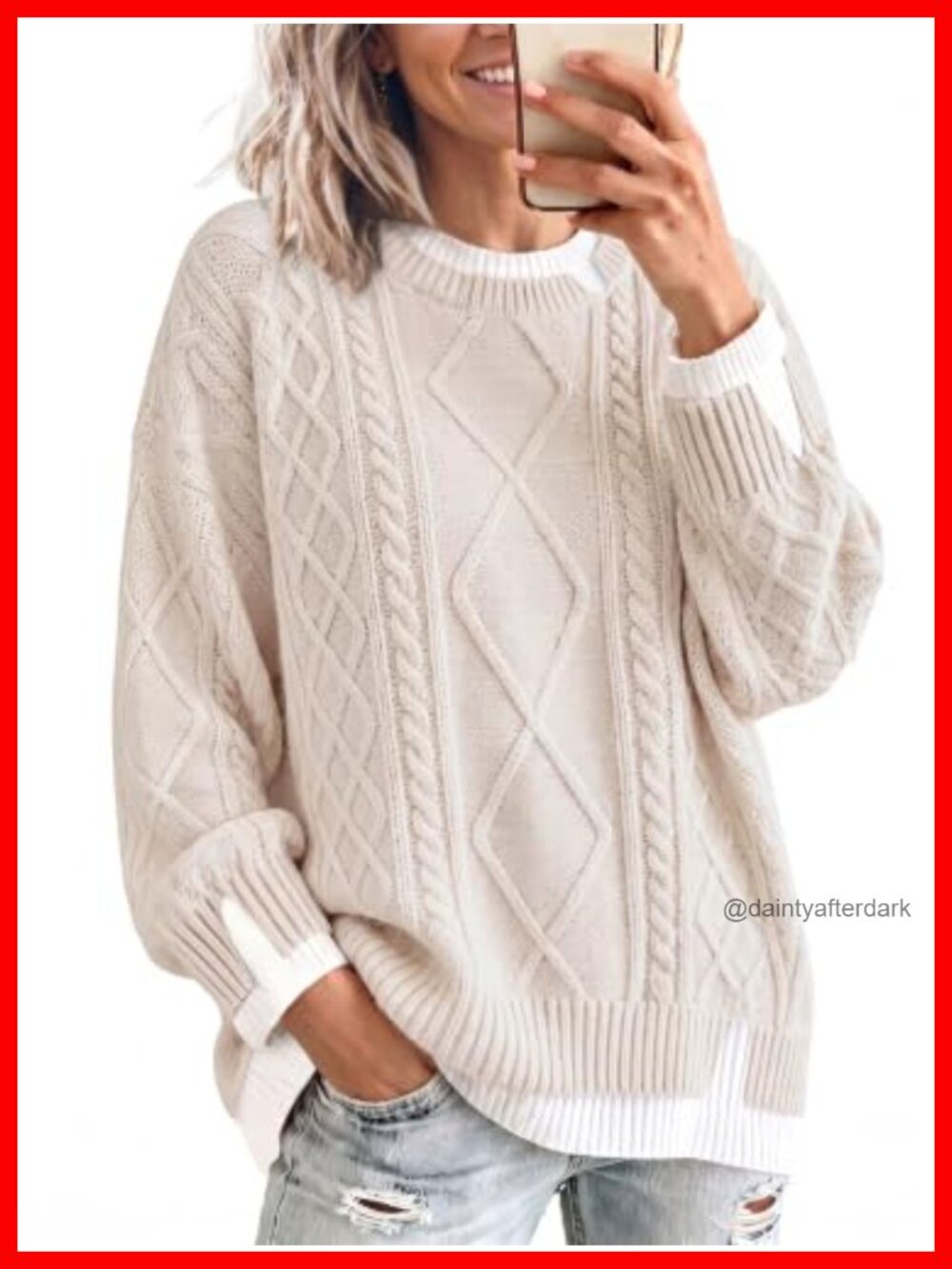 Oversized Cable Knit Sweater Chunky Crewneck Pullover Loose Fit